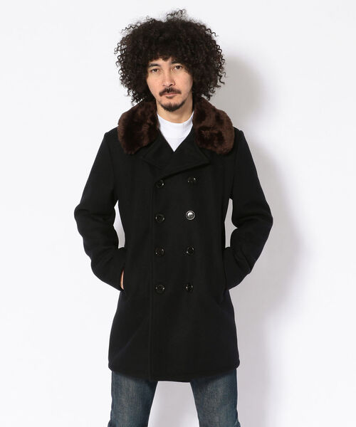 schott（ショット）の「DOUBLE BREST　BOA COLLAR COAT（ステンカラーコート・メンズ・ネイビー・40/38/42/36/34）」の2枚目の写真