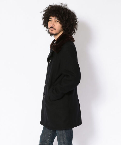 schott（ショット）の「DOUBLE BREST　BOA COLLAR COAT（ステンカラーコート・メンズ・ネイビー・40/38/42/36/34）」の3枚目の写真