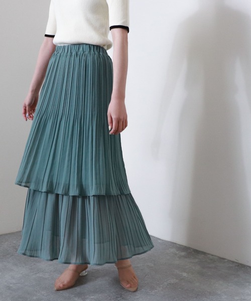 archives（アルシーヴ）の「無地プリーツティアードスカート（スカート・レディース・アイボリー/グレイッシュベージュ/グリーン・MEDIUM）」の3枚目の写真