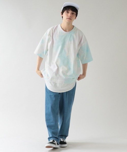 RAGEBLUE（レイジブルー）の「タイダイ柄/フェイクレイヤードビッグTシャツ/939601（Tシャツ/カットソー・メンズ・ブラック/ライトブルー/ホワイト・LARGE/MEDIUM）」の6枚目の写真