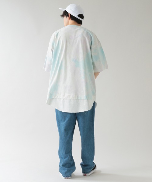 RAGEBLUE（レイジブルー）の「タイダイ柄/フェイクレイヤードビッグTシャツ/939601（Tシャツ/カットソー・メンズ・ブラック/ライトブルー/ホワイト・LARGE/MEDIUM）」の16枚目の写真