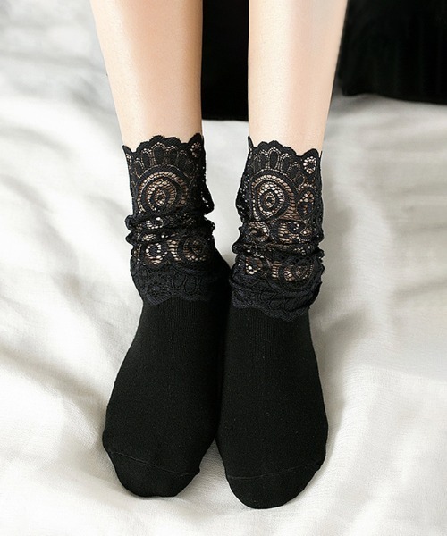 Futier land（フューティアランド）の「レース切替ソックス（ソックス/靴下・レディース・ホワイト/ブラック・FREE）」の10枚目の写真