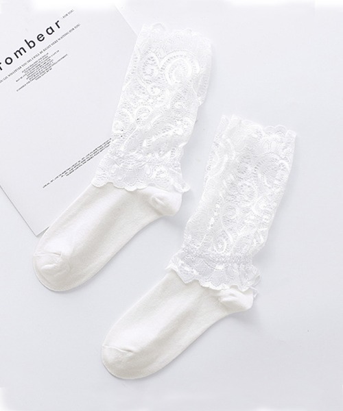 Futier land（フューティアランド）の「レース切替ソックス（ソックス/靴下・レディース・ホワイト/ブラック・FREE）」の5枚目の写真