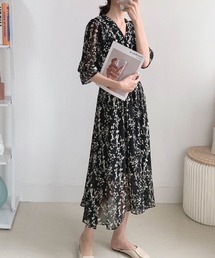 フロントカシュクール小花柄ワンピース