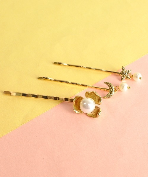 セール Float 3本セット 蝶 花 月 星 ビジュー ゴールド ヘアピン ヘアピン Vibgyor Women ヴィブジョー ウィメン のファッション通販 Zozotown