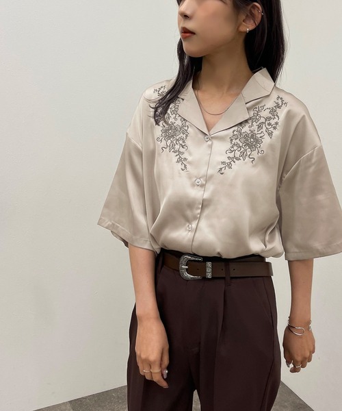 apres jour mignon（アプレジュールミニョン）の「刺繍開襟シャツ 【ZOZOTOWN限定アイテム】（シャツ/ブラウス・レディース・チャコールグレー/ダークブルー/パープル/グレイッシュベージュ/ブラック・フリー/X-LARGE）」の18枚目の写真