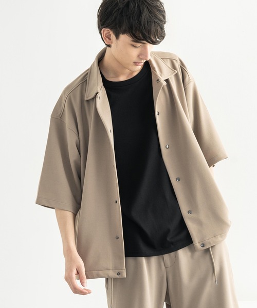Rocky Monroe(ロッキーモンロー)の「オーバーサイズ カットジョーゼット リラックスストレッチ 半袖コーチジャケット(ブルゾン・メンズ・ブラック/ベージュ/ネイビー/杢グレー/ライトブルーグレー・M/L/XL)」の5枚目の写真