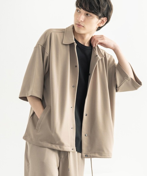 Rocky Monroe(ロッキーモンロー)の「オーバーサイズ カットジョーゼット リラックスストレッチ 半袖コーチジャケット(ブルゾン・メンズ・ブラック/ベージュ/ネイビー/杢グレー/ライトブルーグレー・M/L/XL)」の19枚目の写真