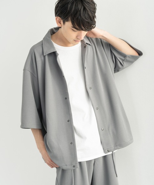 Rocky Monroe(ロッキーモンロー)の「オーバーサイズ カットジョーゼット リラックスストレッチ 半袖コーチジャケット(ブルゾン・メンズ・ブラック/ベージュ/ネイビー/杢グレー/ライトブルーグレー・M/L/XL)」の11枚目の写真