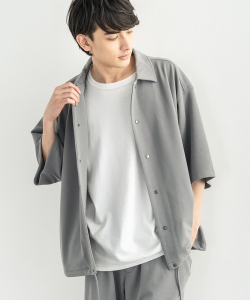 Rocky Monroe(ロッキーモンロー)の「オーバーサイズ カットジョーゼット リラックスストレッチ 半袖コーチジャケット(ブルゾン・メンズ・ブラック/ベージュ/ネイビー/杢グレー/ライトブルーグレー・M/L/XL)」の12枚目の写真