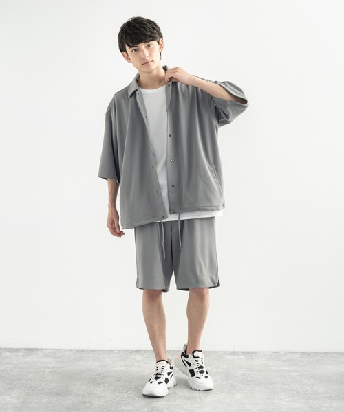 Rocky Monroe(ロッキーモンロー)の「オーバーサイズ カットジョーゼット リラックスストレッチ 半袖コーチジャケット(ブルゾン・メンズ・ブラック/ベージュ/ネイビー/杢グレー/ライトブルーグレー・M/L/XL)」の13枚目の写真