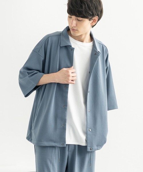 Rocky Monroe(ロッキーモンロー)の「オーバーサイズ カットジョーゼット リラックスストレッチ 半袖コーチジャケット(ブルゾン・メンズ・ブラック/ベージュ/ネイビー/杢グレー/ライトブルーグレー・M/L/XL)」の15枚目の写真