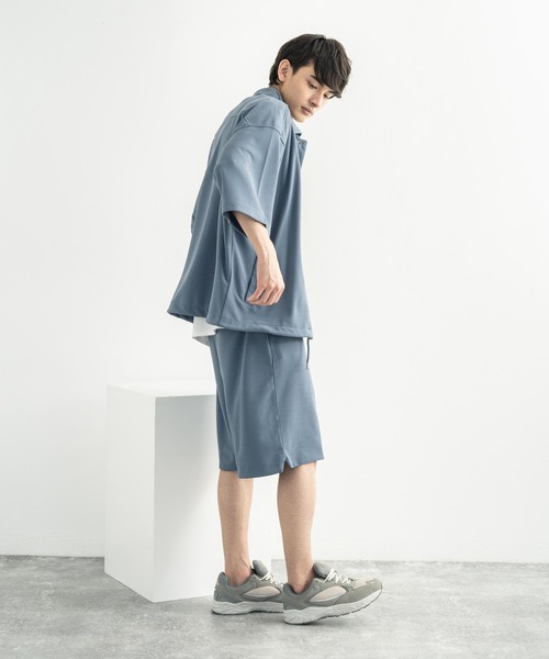 Rocky Monroe(ロッキーモンロー)の「オーバーサイズ カットジョーゼット リラックスストレッチ 半袖コーチジャケット(ブルゾン・メンズ・ブラック/ベージュ/ネイビー/杢グレー/ライトブルーグレー・M/L/XL)」の18枚目の写真