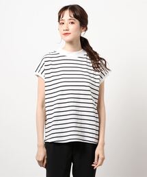 Samansa Mos2 blue | 【USAコットン】ハイネックフレンチスリーブTee(Tシャツ/カットソー)