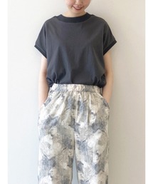 Samansa Mos2 blue | 【USAコットン】ハイネックフレンチスリーブTee(Tシャツ/カットソー)