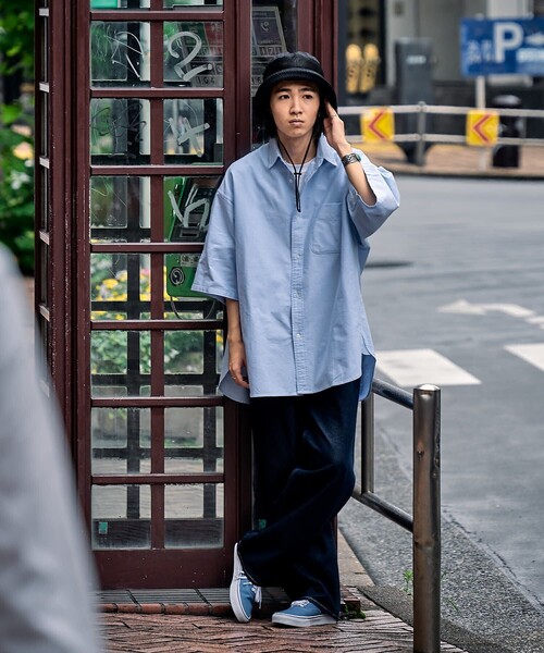 FREAK'S STORE（フリークスストア）の「ビックシルエット オックスフォード BDシャツ 半袖/ボタンダウンシャツ（シャツ/ブラウス・メンズ・ホワイト/ブルー/ストライプ・MEDIUM/LARGE）」の5枚目の写真