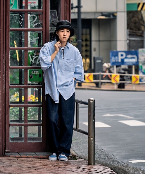 FREAK'S STORE（フリークスストア）の「ビックシルエット オックスフォード BDシャツ 半袖/ボタンダウンシャツ（シャツ/ブラウス・メンズ・ホワイト/ブルー/ストライプ・MEDIUM/LARGE）」の18枚目の写真