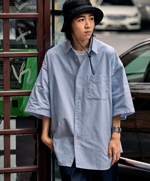 FREAK'S STORE（フリークスストア）の「ビックシルエット オックスフォード BDシャツ 半袖/ボタンダウンシャツ（シャツ/ブラウス・メンズ・ホワイト/ブルー/ストライプ・MEDIUM/LARGE）」の6枚目の写真