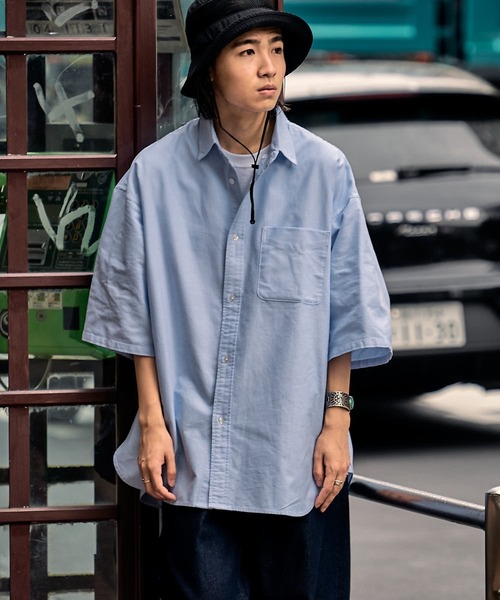 FREAK'S STORE（フリークスストア）の「ビックシルエット オックスフォード BDシャツ 半袖/ボタンダウンシャツ（シャツ/ブラウス・メンズ・ホワイト/ブルー/ストライプ・MEDIUM/LARGE）」の7枚目の写真