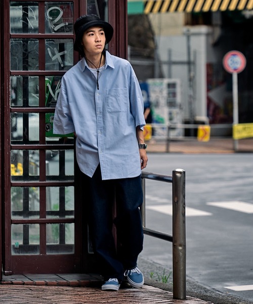 FREAK'S STORE（フリークスストア）の「ビックシルエット オックスフォード BDシャツ 半袖/ボタンダウンシャツ（シャツ/ブラウス・メンズ・ホワイト/ブルー/ストライプ・MEDIUM/LARGE）」の10枚目の写真