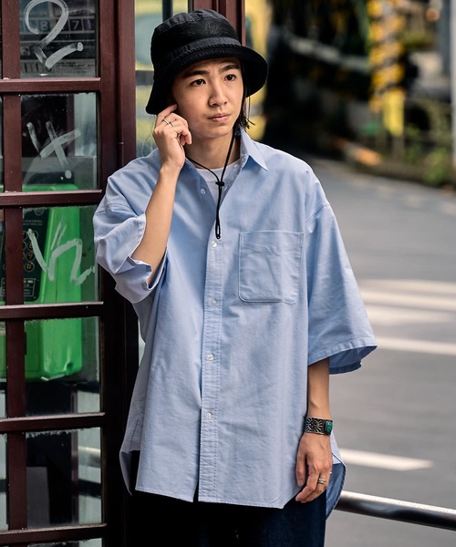 FREAK'S STORE（フリークスストア）の「ビックシルエット オックスフォード BDシャツ 半袖/ボタンダウンシャツ（シャツ/ブラウス・メンズ・ホワイト/ブルー/ストライプ・MEDIUM/LARGE）」の16枚目の写真