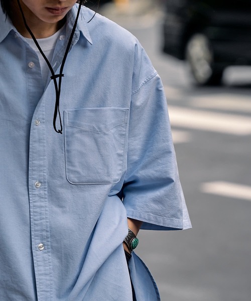 FREAK'S STORE（フリークスストア）の「ビックシルエット オックスフォード BDシャツ 半袖/ボタンダウンシャツ（シャツ/ブラウス・メンズ・ホワイト/ブルー/ストライプ・MEDIUM/LARGE）」の22枚目の写真