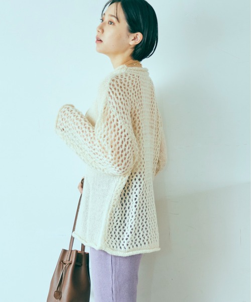 ANGIE(アンジー)の「起毛メッシュ編み切り替えニット(ニット/セーター・レディース・ブラック/アイボリー/マスタード/ダークベージュ・FREE)」の5枚目の写真