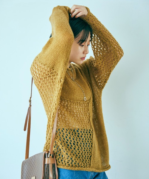 ANGIE(アンジー)の「起毛メッシュ編み切り替えニット(ニット/セーター・レディース・ブラック/アイボリー/マスタード/ダークベージュ・FREE)」の17枚目の写真