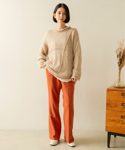 ANGIE(アンジー)の「起毛メッシュ編み切り替えニット(ニット/セーター・レディース・ブラック/アイボリー/マスタード/ダークベージュ・FREE)」の20枚目の写真