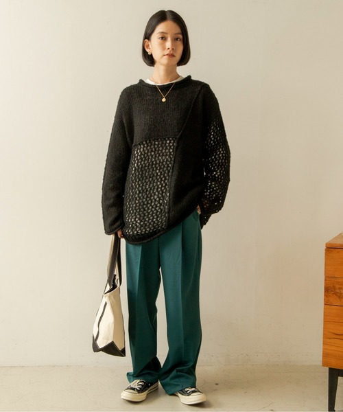 ANGIE(アンジー)の「起毛メッシュ編み切り替えニット(ニット/セーター・レディース・ブラック/アイボリー/マスタード/ダークベージュ・FREE)」の19枚目の写真