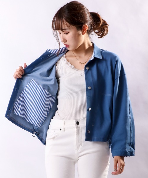 Laliberte】カットデニム素材前開きシャツジャケット（ブルゾン