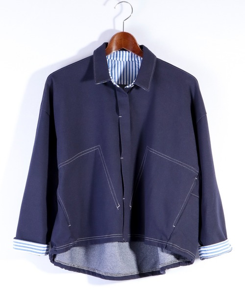 Laliberte】カットデニム素材前開きシャツジャケット（ブルゾン