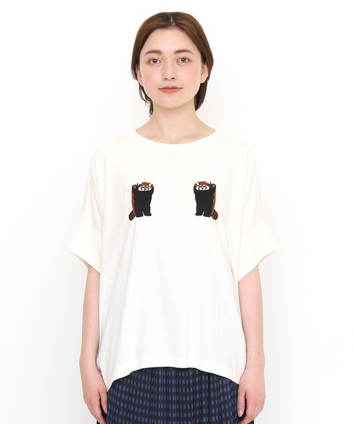 Design Tshirts Store graniph（デザイン　ティーシャツ　ストア　グラニフ）の「スレットレッドパンダ｜ドルマンスリーブTシャツ（Tシャツ/カットソー・レディース・オフホワイト・FREE）」の2枚目の写真