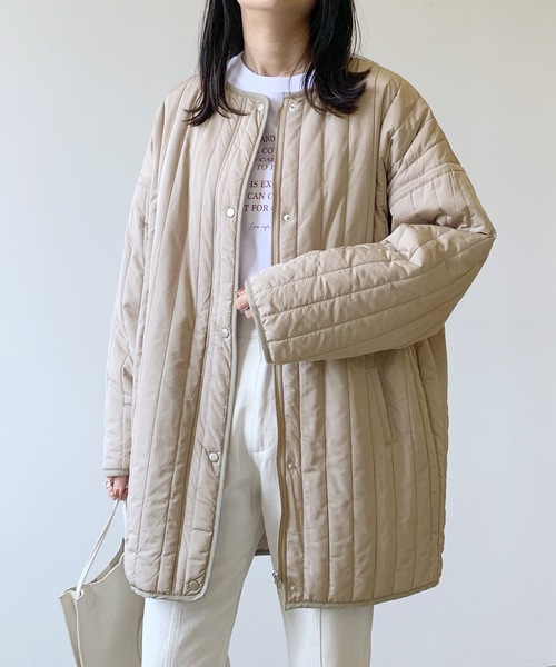 LIAN(リアン)の「縦キルトミドルコート(ノーカラーコート・レディース・ブラック/ベージュ/アイボリー・FREE)」の3枚目の写真