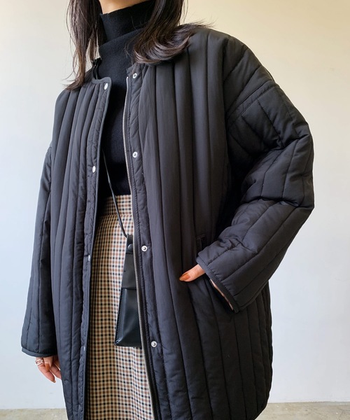 LIAN(リアン)の「縦キルトミドルコート(ノーカラーコート・レディース・ブラック/ベージュ/アイボリー・FREE)」の9枚目の写真