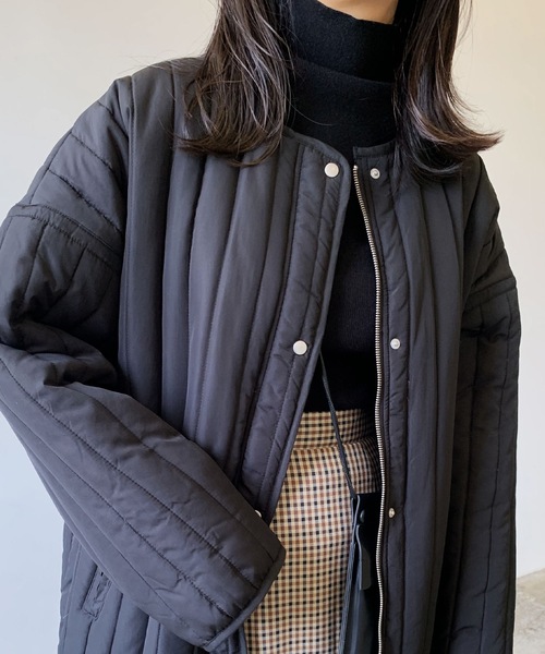 LIAN(リアン)の「縦キルトミドルコート(ノーカラーコート・レディース・ブラック/ベージュ/アイボリー・FREE)」の13枚目の写真