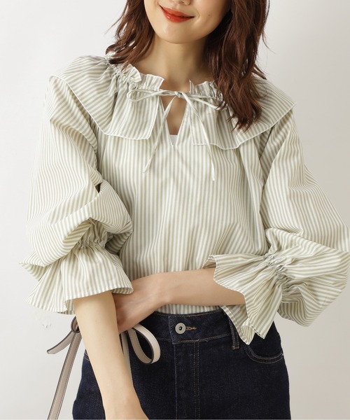 NATURAL BEAUTY BASIC（ナチュラルビューティーベーシック）の「ロンストラッフルカラーブラウス（シャツ/ブラウス・レディース・ベージュ系その他/ブラウン系その他/グリーン系その他3・MEDIUM/SMALL）」の3枚目の写真