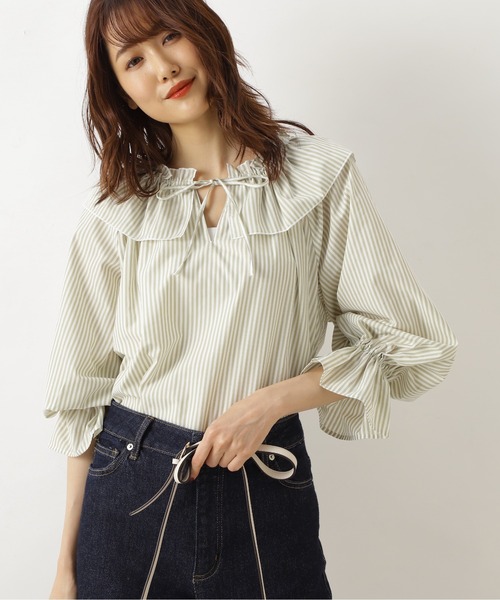 NATURAL BEAUTY BASIC（ナチュラルビューティーベーシック）の「ロンストラッフルカラーブラウス（シャツ/ブラウス・レディース・ベージュ系その他/ブラウン系その他/グリーン系その他3・MEDIUM/SMALL）」の18枚目の写真