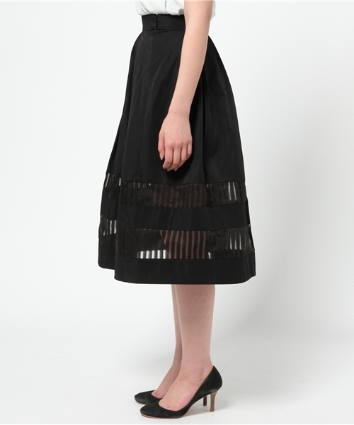 Demi-Luxe BEAMS（デミルクス ビームス）の「ELIN / シアーボーダ プリーツスカート（スカート・レディース・ブラック・36/38）」の2枚目の写真