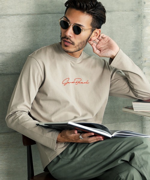 jiggys shop(ジギーズショップ)の「コットン マルチ刺繍 長袖Tシャツ(Tシャツ/カットソー・メンズ・ホワイト/ブラック/ネイビー/ホワイト系その他/ブラック系その他/グレイッシュベージュ/ホワイト系その他2/ブラック系その他3/ブラック系その他2/ホワイト系その他3/グレー系その他2/ホワイト系その他4/ホワイト系6/ブラック系その他5・SMALL/MEDIUM/LARGE/X-LARGE)」の12枚目の写真