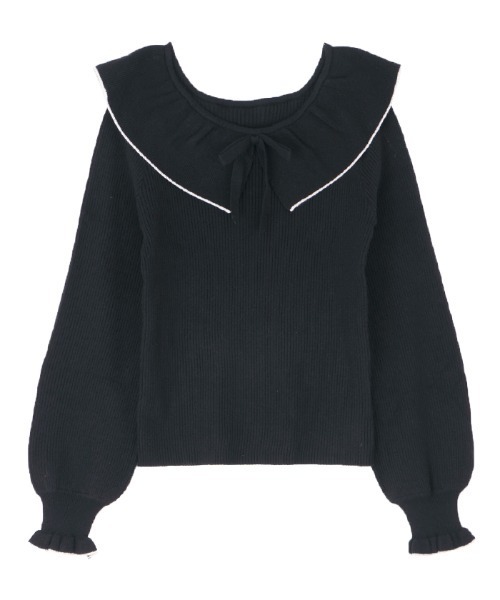 axes femme POETIQUE（アクシーズファムポエティック）の「配色フリルニットＰＯ（ニット/セーター・レディース・キナリ/ブラック/グリーン・MEDIUM）」の3枚目の写真