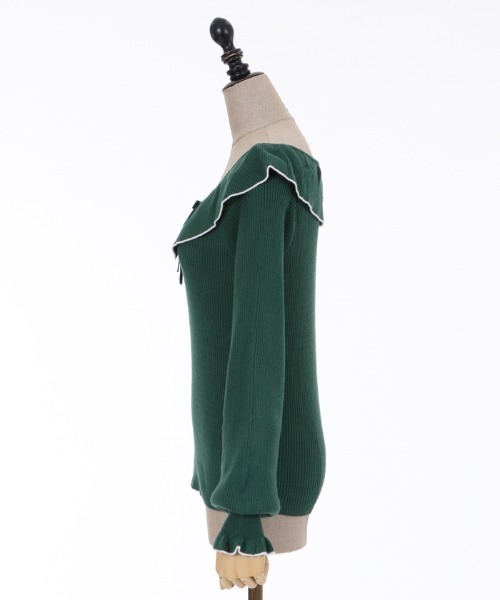 axes femme POETIQUE（アクシーズファムポエティック）の「配色フリルニットＰＯ（ニット/セーター・レディース・キナリ/ブラック/グリーン・MEDIUM）」の13枚目の写真