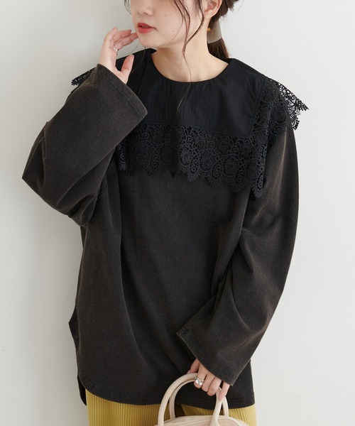 PUAL CE CIN（ピュアルセシン）の「パウダー加工プルオーバー（Tシャツ/カットソー・レディース・ブラック/グレー/ベージュ/ブルー・FREE）」の2枚目の写真