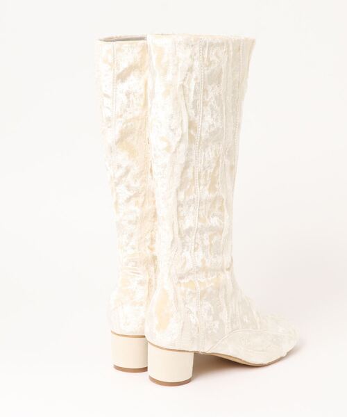 merry jenny（メリージェニー）の「フリルベロアニーブーツ（ブーツ・レディース・ブラック/アイボリー・MEDIUM/LARGE）」の4枚目の写真