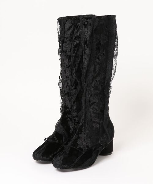 merry jenny（メリージェニー）の「フリルベロアニーブーツ（ブーツ・レディース・ブラック/アイボリー・MEDIUM/LARGE）」の5枚目の写真