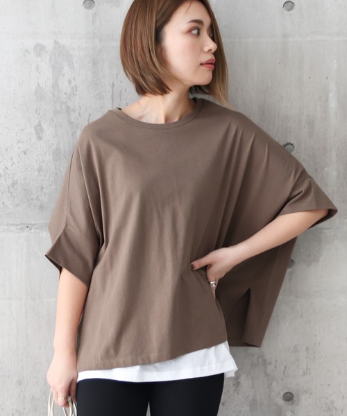 Social GIRL（ソーシャルガール）の「スリットドルマンムジロゴTシャツ（Tシャツ/カットソー・レディース・ブラック/オフホワイト/モカ/ワイン/グレイッシュベージュ/チャコール/グリーン/ホワイト系その他/ベージュ系その他/ブラック系その他/イエロー×グレー/スモークピンク/イエロー・M）」の6枚目の写真