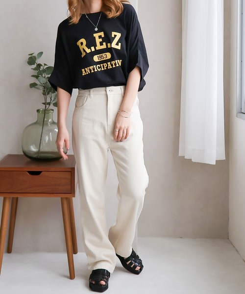 Social GIRL（ソーシャルガール）の「スリットドルマンムジロゴTシャツ（Tシャツ/カットソー・レディース・ブラック/オフホワイト/モカ/ワイン/グレイッシュベージュ/チャコール/グリーン/ホワイト系その他/ベージュ系その他/ブラック系その他/イエロー×グレー/スモークピンク/イエロー・M）」の18枚目の写真