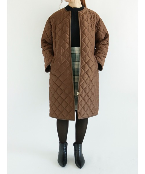 Te chichi（テチチ）の「キルティングノーカラーコート（ノーカラーコート・レディース・ブラウン/ブラック/ベージュ・ﾌﾘ-）」の3枚目の写真