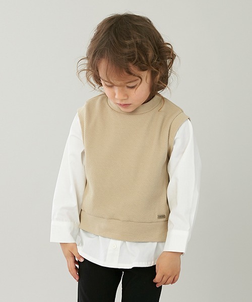 petit main（プティマイン）の「ベストドッキング長袖シャツ（シャツ/ブラウス・キッズ・ベージュ/ネイビー・80ｃｍ/90cm/110cm/100cm/120cm/130cm）」の3枚目の写真