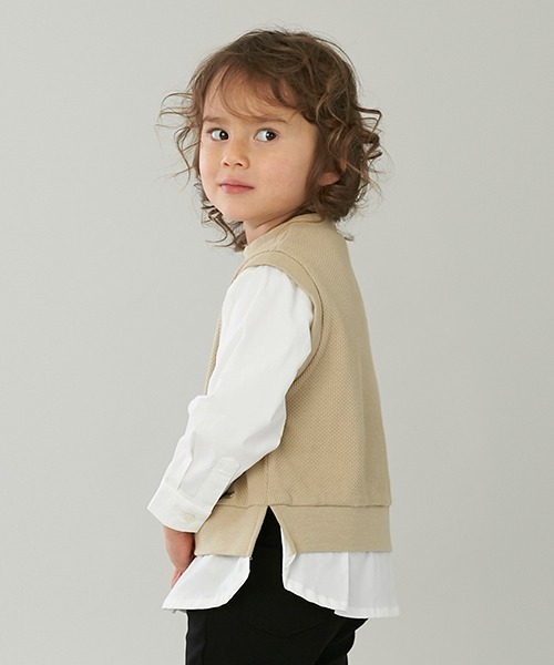 petit main（プティマイン）の「ベストドッキング長袖シャツ（シャツ/ブラウス・キッズ・ベージュ/ネイビー・80ｃｍ/90cm/110cm/100cm/120cm/130cm）」の4枚目の写真